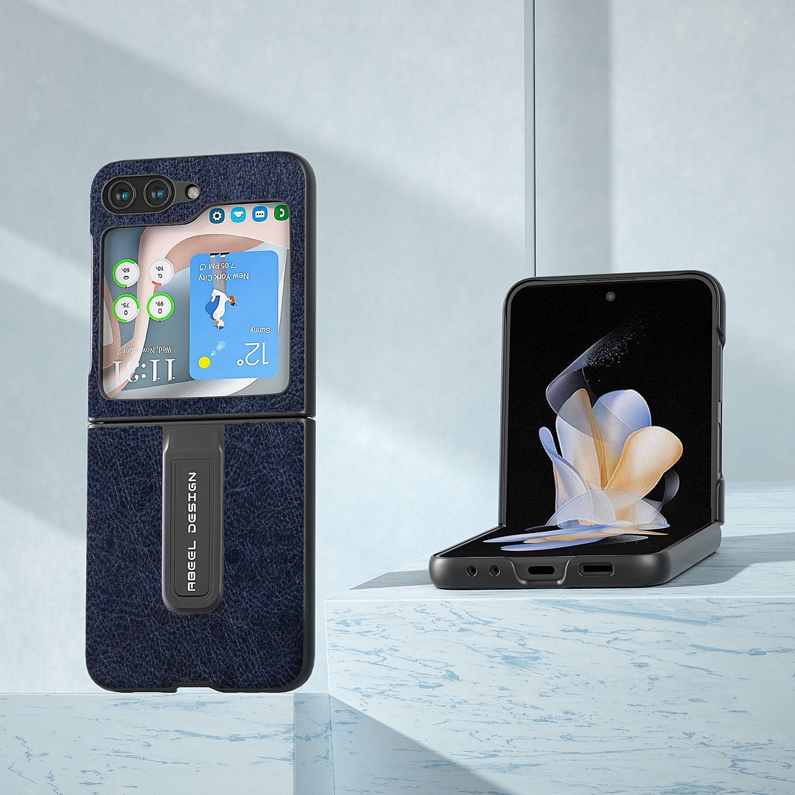 ABEEL til Samsung Galaxy Z Flip5 5G Retro Litchi Texture telefontaske PU læderbelagt pc-støttebetræk ABEEL til Samsung Galaxy Z Flip5 5G Retro Litchi Texture telefontaske PU læderbelagt pc-støttebetræk